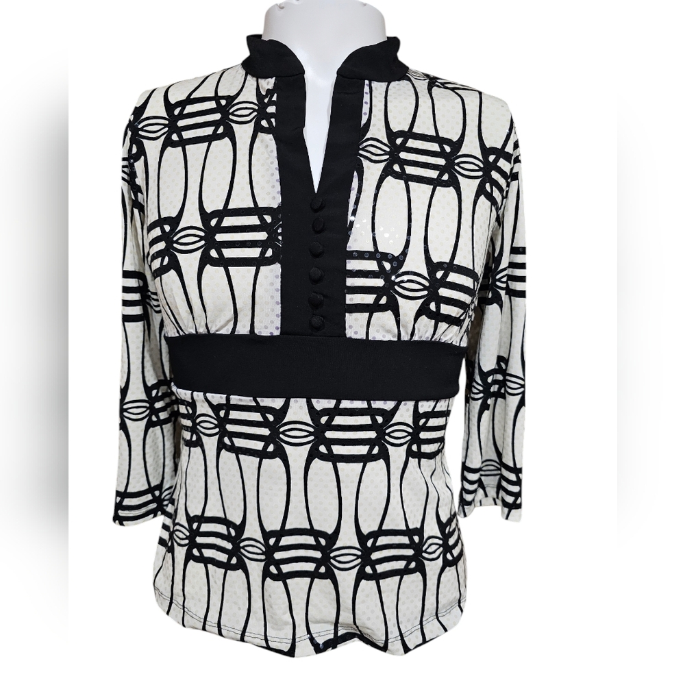 Women's Vintage J.T.P Black and White‎ Top Size Petite Medium